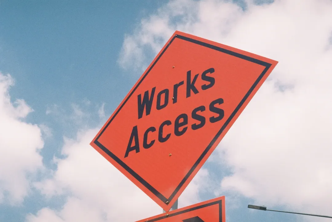 Orange Works Access road sign